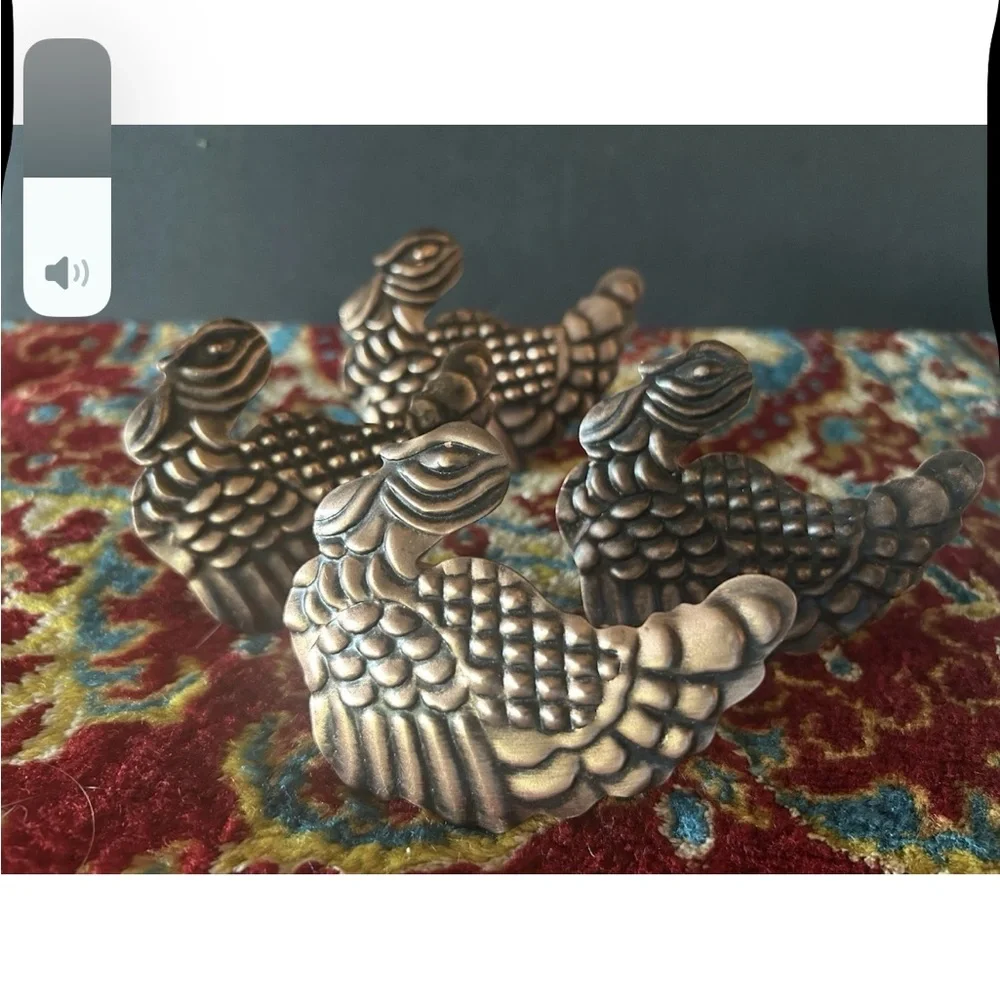 Pier 1 Thanksgiving Turkey Napkin Rings Set Of 4 Copper‎ Color Metal Holiday